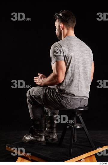 Whole Body Man White Shoes Shirt Trousers Muscular Sitting Studio photo references