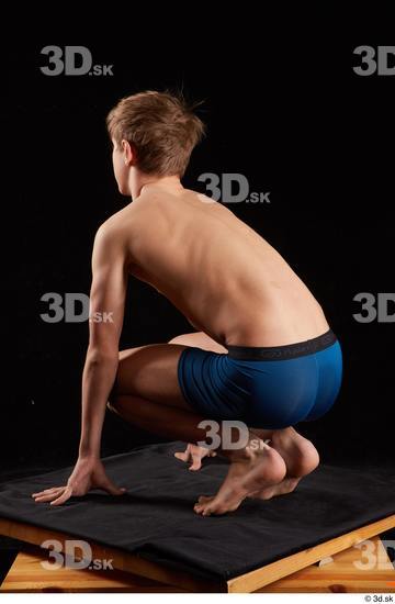 Whole Body Man White Underwear Slim Kneeling Studio photo references