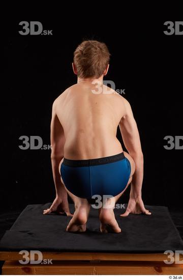 Whole Body Man White Underwear Slim Kneeling Studio photo references