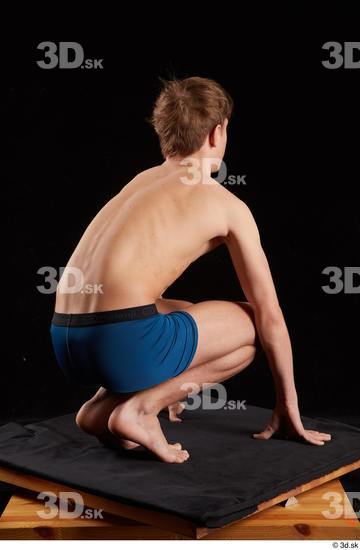 Whole Body Man White Underwear Slim Kneeling Studio photo references