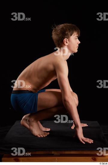 Whole Body Man White Underwear Slim Kneeling Studio photo references