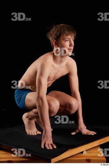 Whole Body Man White Underwear Slim Kneeling Studio photo references