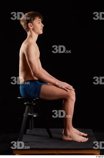 Whole Body Man White Underwear Slim Sitting Studio photo references