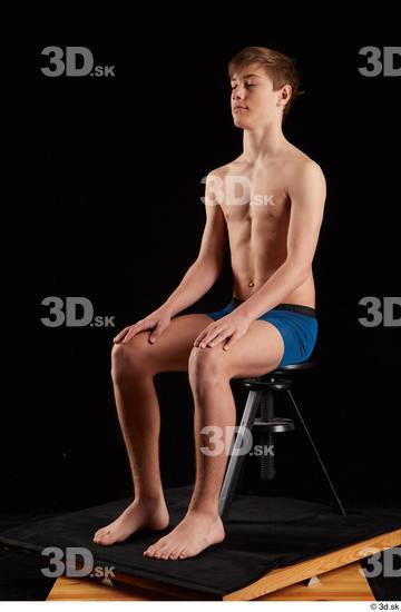 Whole Body Man White Underwear Slim Sitting Studio photo references