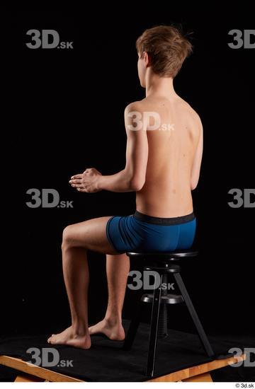 Whole Body Man White Underwear Slim Sitting Studio photo references