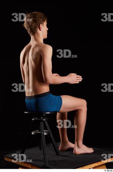 Whole Body Man White Underwear Slim Sitting Studio photo references