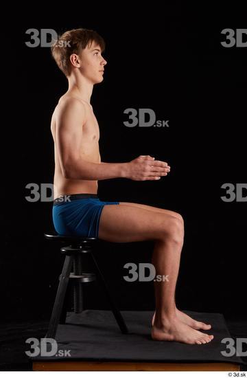 Whole Body Man White Underwear Slim Sitting Studio photo references