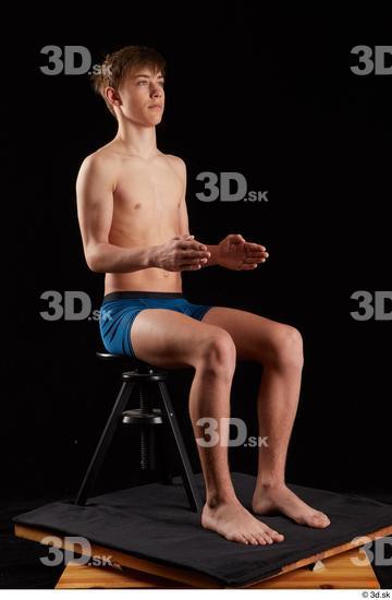 Whole Body Man White Underwear Slim Sitting Studio photo references