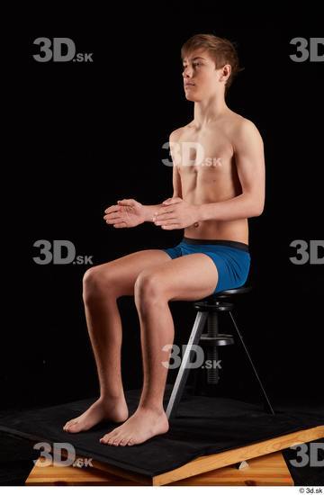 Whole Body Man White Underwear Slim Sitting Studio photo references