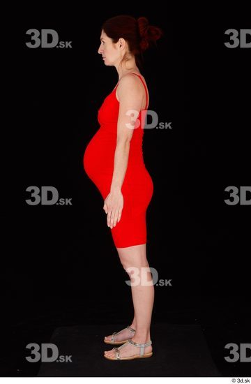 Whole Body Woman White Casual Dress Pregnant Standing Studio photo references