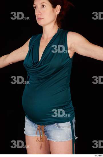 Upper Body Woman White Casual Jeans Pregnant Studio photo references