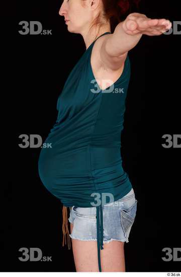 Upper Body Woman White Casual Jeans Pregnant Studio photo references