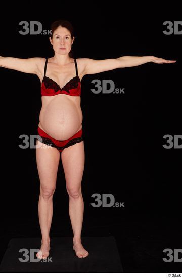 Whole Body Woman T poses White Underwear Bra Pregnant Standing Panties Studio photo references