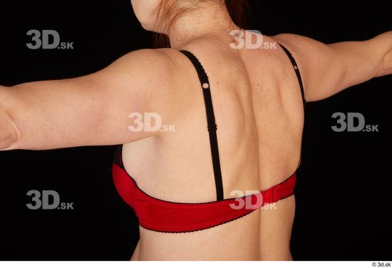 Upper Body Back Woman White Underwear Bra Pregnant Studio photo references