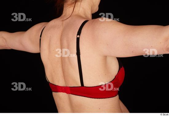 Upper Body Back Woman White Underwear Bra Pregnant Studio photo references