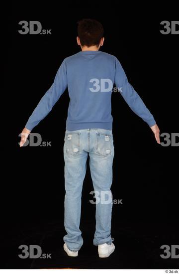 Whole Body Man White Sweatshirt Jeans Slim Standing Studio photo references