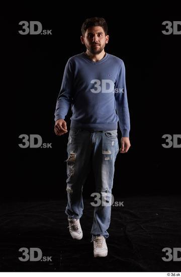 Whole Body Man White Sweatshirt Jeans Slim Walking Studio photo references