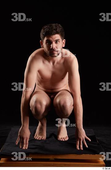 Whole Body Man White Nude Slim Kneeling Studio photo references