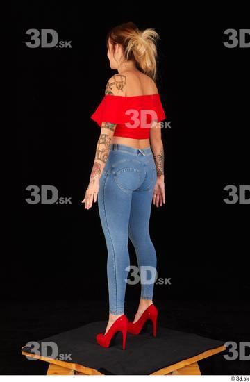 Daisy Lee blue jeans casual dressed red high heels red top standing whole body  jpg