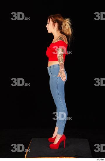 Daisy Lee blue jeans casual dressed red high heels red top standing whole body  jpg