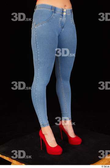 Daisy Lee blue jeans casual dressed leg lower body red high heels  jpg