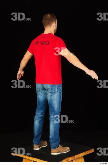 Whole Body Man White Shoes Shirt Jeans Slim Standing Studio photo references