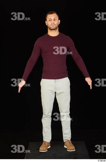 Whole Body Man White Shoes Sweatshirt Trousers Slim Standing Studio photo references