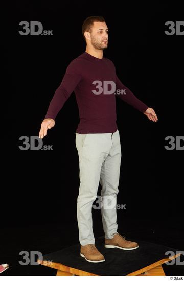 Whole Body Man White Shoes Sweatshirt Trousers Slim Standing Studio photo references