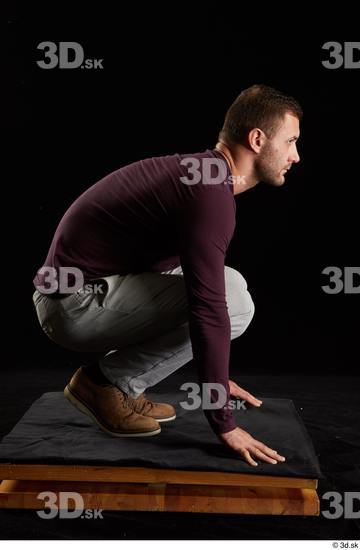 Whole Body Man White Shoes Sweatshirt Trousers Slim Kneeling Studio photo references