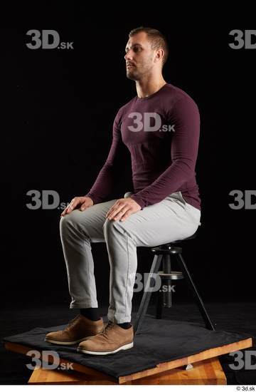 Whole Body Man White Shoes Sweatshirt Trousers Slim Sitting Studio photo references