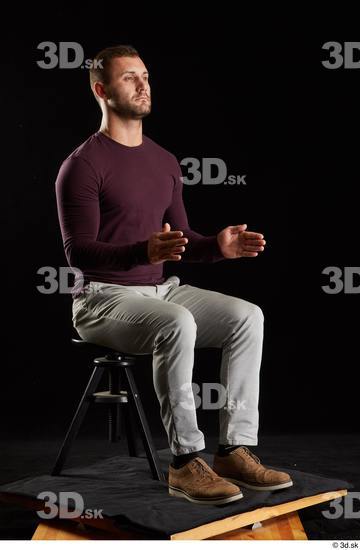 Whole Body Man White Shoes Sweatshirt Trousers Slim Sitting Studio photo references