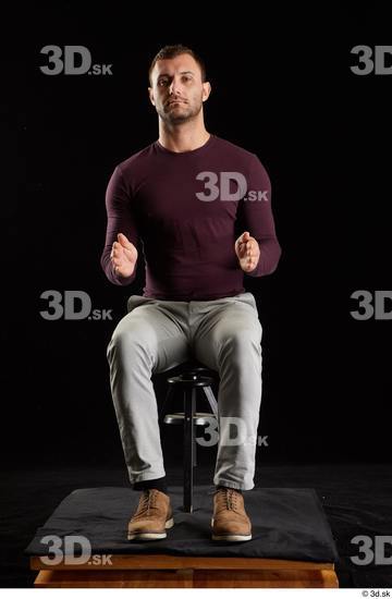 Whole Body Man White Shoes Sweatshirt Trousers Slim Sitting Studio photo references