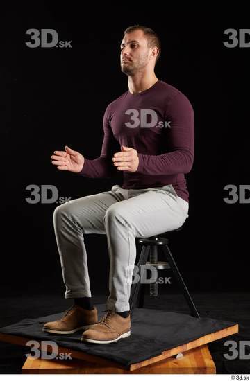 Whole Body Man White Shoes Sweatshirt Trousers Slim Sitting Studio photo references