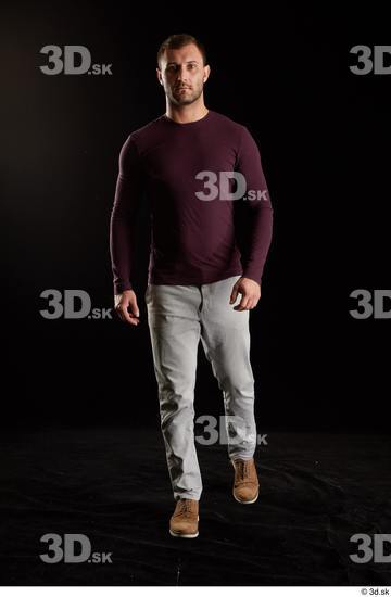 Whole Body Man White Shoes Sweatshirt Trousers Slim Walking Studio photo references