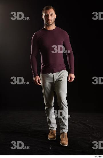 Whole Body Man White Shoes Sweatshirt Trousers Slim Walking Studio photo references