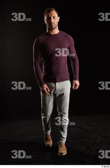 Whole Body Man White Shoes Sweatshirt Trousers Slim Walking Studio photo references