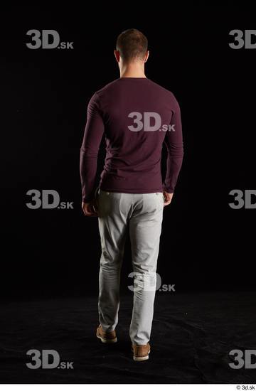 Whole Body Back Man White Shoes Sweatshirt Trousers Slim Walking Studio photo references