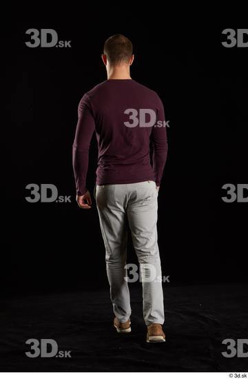 Whole Body Back Man White Shoes Sweatshirt Trousers Slim Walking Studio photo references