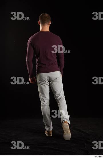 Whole Body Back Man White Shoes Sweatshirt Trousers Slim Walking Studio photo references