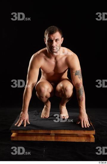 Whole Body Man White Nude Slim Kneeling Studio photo references