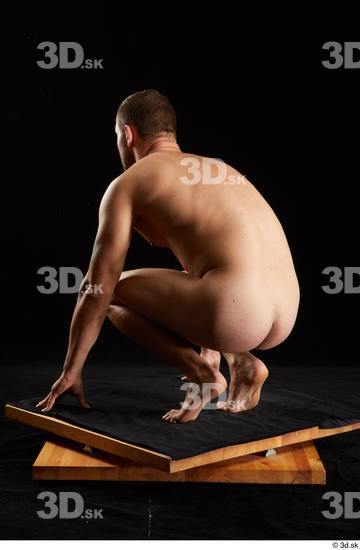 Whole Body Man White Nude Slim Kneeling Studio photo references