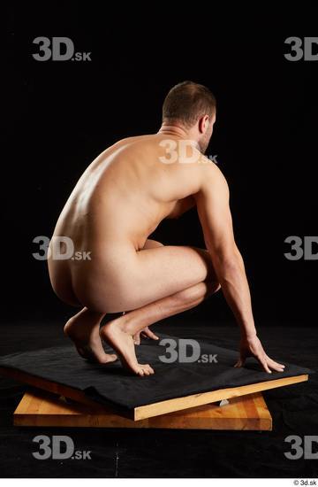 Whole Body Man White Nude Slim Kneeling Studio photo references