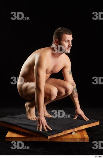 Whole Body Man White Nude Slim Kneeling Studio photo references