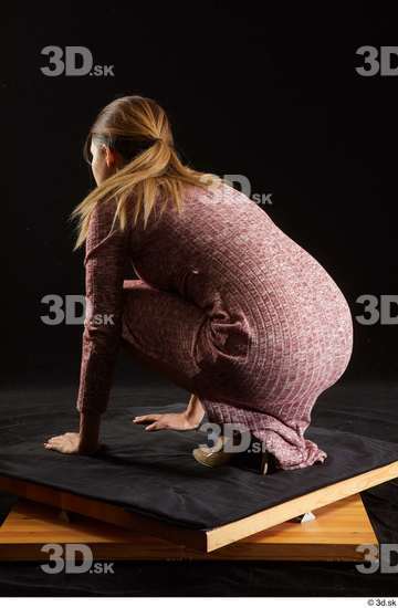 Whole Body Woman White Dress Average Kneeling Studio photo references