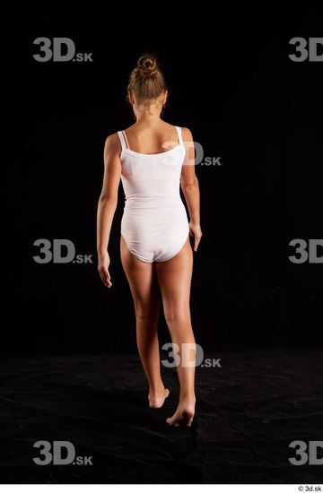 Whole Body Back Woman White Underwear Average Walking Studio photo references