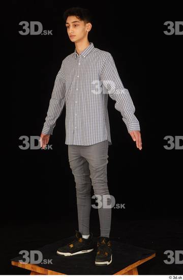 Whole Body Man White Casual Shoes Shirt Jeans Slim Standing Studio photo references