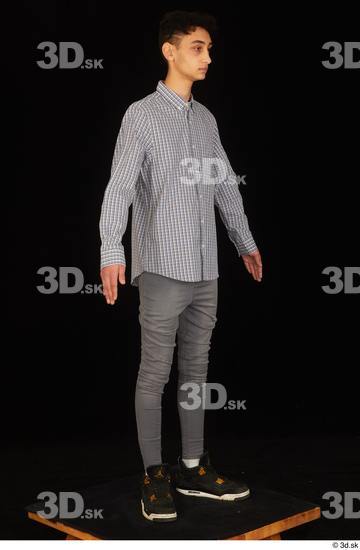 Whole Body Man White Casual Shoes Shirt Jeans Slim Standing Studio photo references