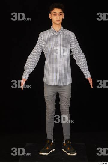 Whole Body Man White Casual Shoes Shirt Jeans Slim Standing Studio photo references