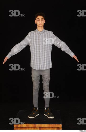 Whole Body Man White Casual Shoes Shirt Jeans Slim Standing Studio photo references