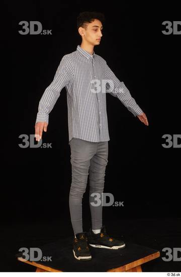 Whole Body Man White Casual Shoes Shirt Jeans Slim Standing Studio photo references